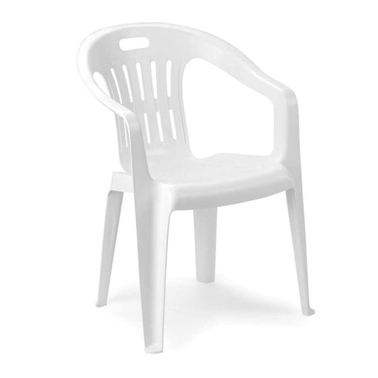 Piona white plastic outdoor chair with armrests