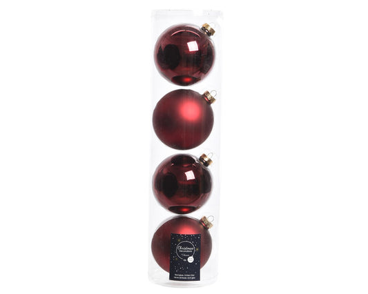 Box of four Christmas balls Dark Red assorted Matt Glossy 10 cm