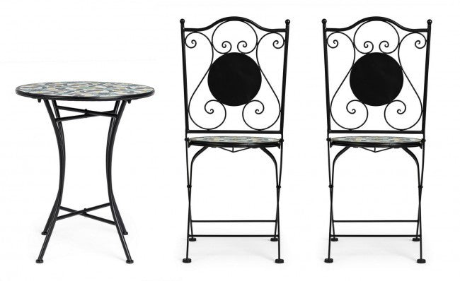 Set promocional mesa con sillas de hierro Positano 38x38x92h - ø60a x 75h