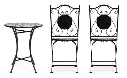 Set promocional mesa con sillas de hierro Positano 38x38x92h - ø60a x 75h