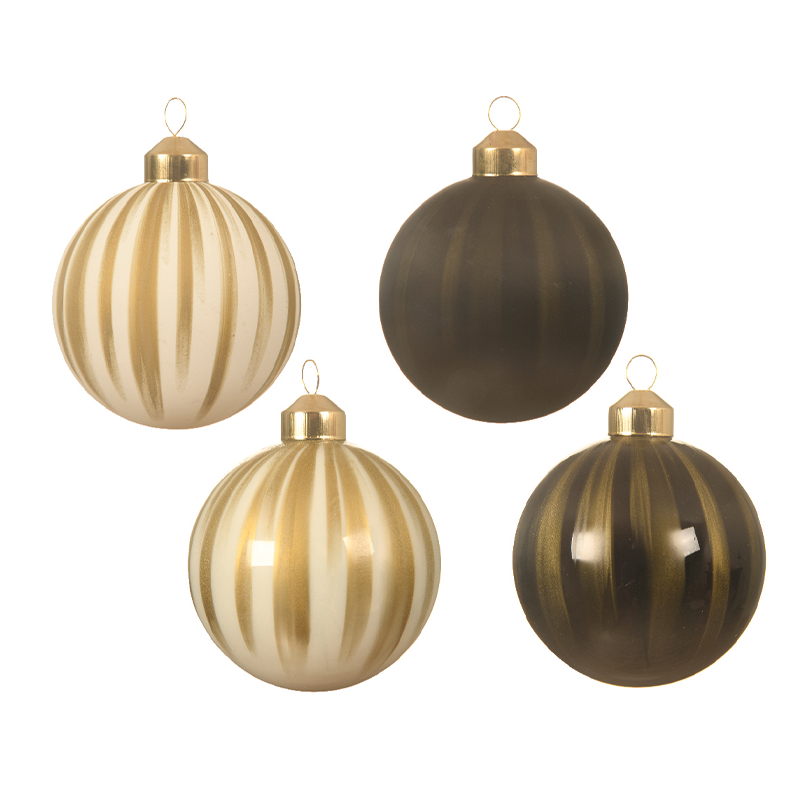 Assorted Christmas balls with vertical gold - brown decoration Ø8 cm