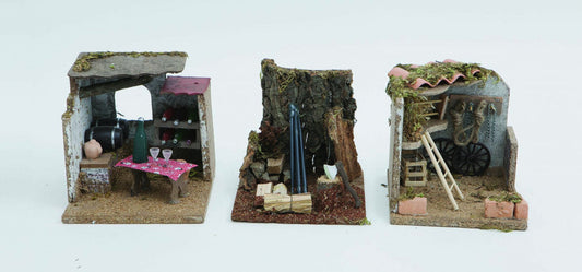 Disp.Scena Tavern/Stable C/Tools/Woodshed Cm.14,5X15X15H 3 Models. Christmas decoration