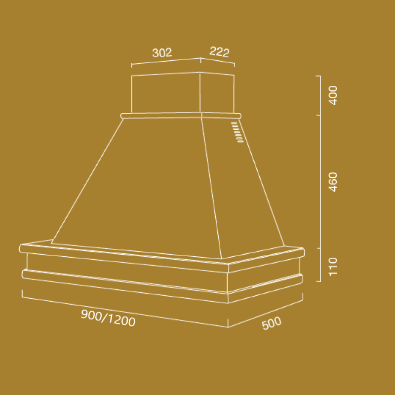 SYENE-Aspirantenhaube aus weißem Edelstahl mit Gesims in Holzfarbe Noce Evita cm 90