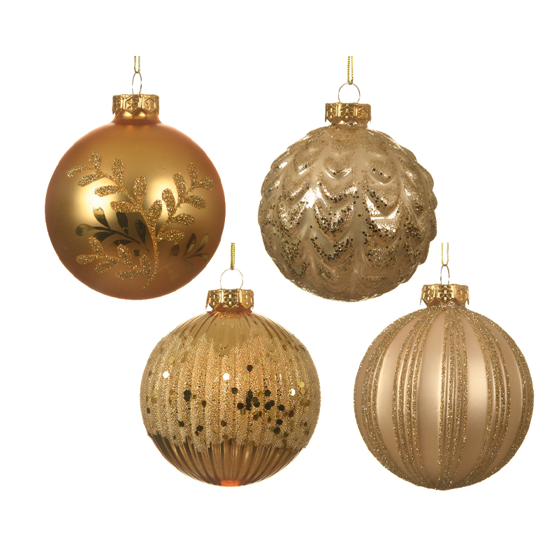 Assorted gold Christmas ball decorated with glitter Ø8cm