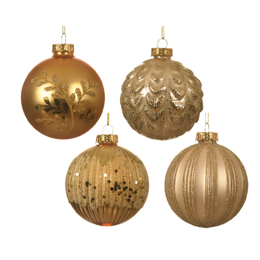 Assorted gold Christmas ball decorated with glitter Ø8cm