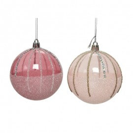 Christmas ball in glass transparent glitter pink assorted 10 cm pcs 1