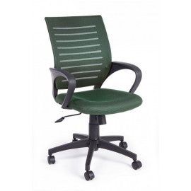 Green office chair with wheels and armrests