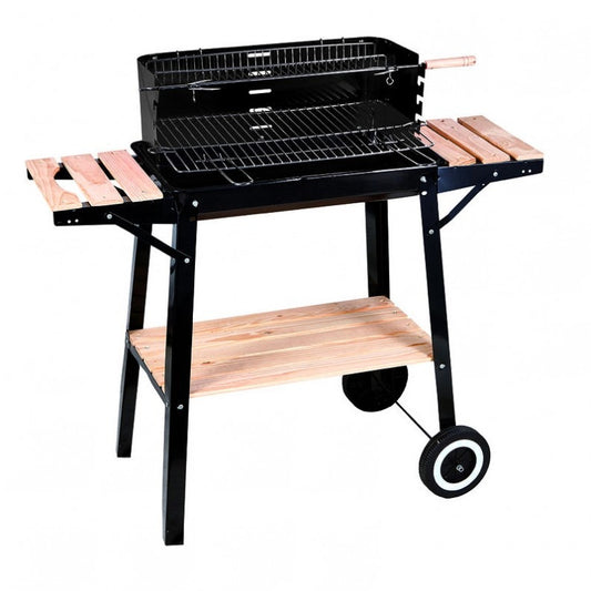 Rechteckiger Holzkohlegrill mit Ablagen 93x33x85 cm