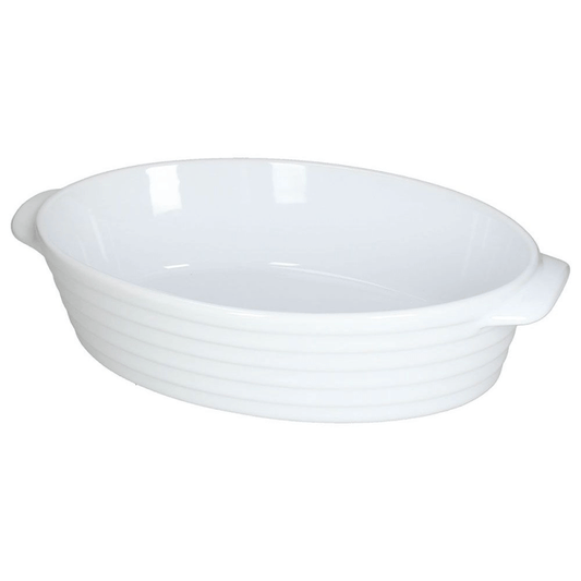 Oval Baker 34x22 H8,5 Rings Stoneware White