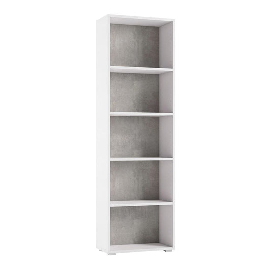 Compact Bookcase With Five Adjustable Shelves, white, concrete background