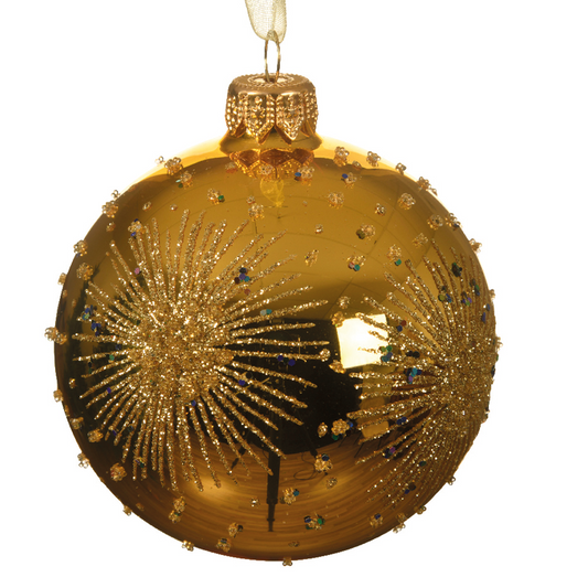 Gold Christmas ball with embossed designs Ø8cm