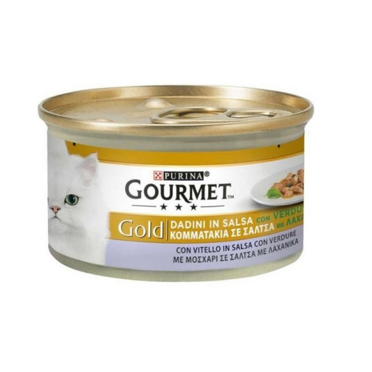 Trocitos Gourmet Gold en salsa de ternera y verduras Purina 85 gramos