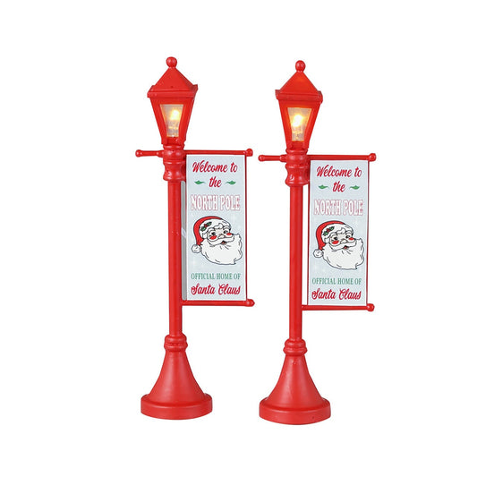 Set of 2 North Pole Lampposts for Christmas Village