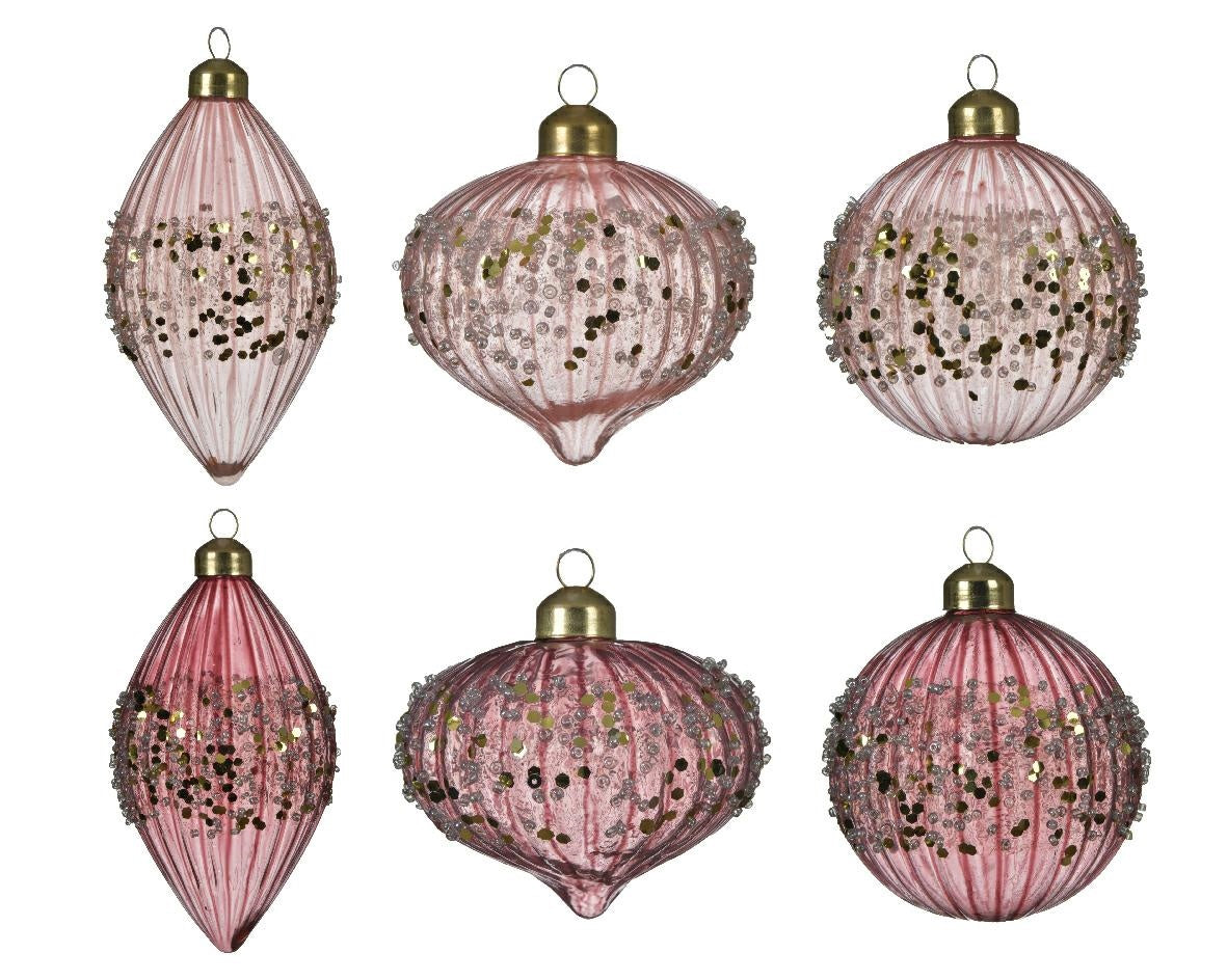 Christmas Ball Decoris Pink Glittered Glass 8Cm Assorted