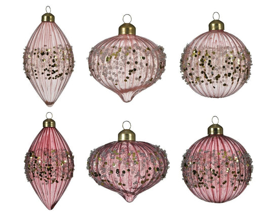 Christmas Ball Decoris Pink Glittered Glass 8Cm Assorted