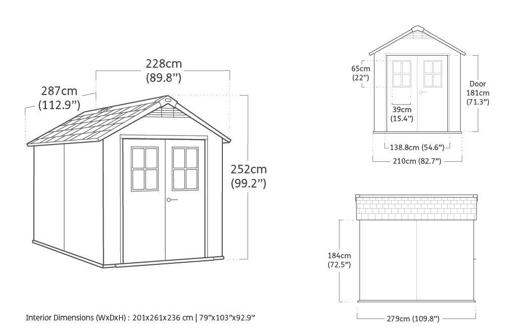 Casetta de Jardín Newton 759 Evotech Keter - Dimensiones: H252,0 cm x P287,0 cm x L228,0 cm