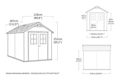 Casetta de Jardín Newton 759 Evotech Keter - Dimensiones: H252,0 cm x P287,0 cm x L228,0 cm