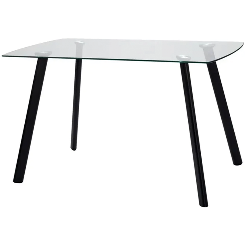 Fixed table Maura black with glass top and metal legs 130x75x76