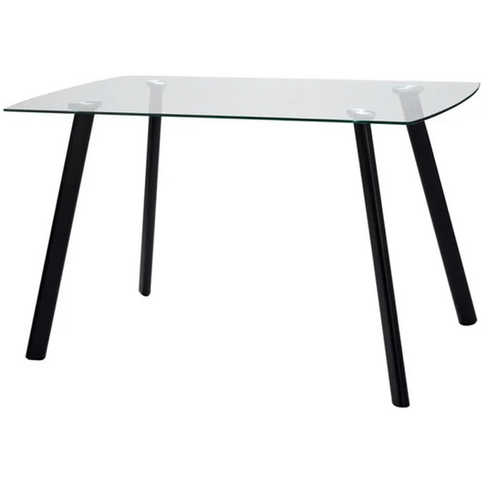 Fester Tisch Maura schwarz mit Glasplatte und Metallbeinen 130x75x76