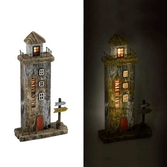 Sea Decoration Lighthouse Natural Wood With Led Cm16X6,5H29