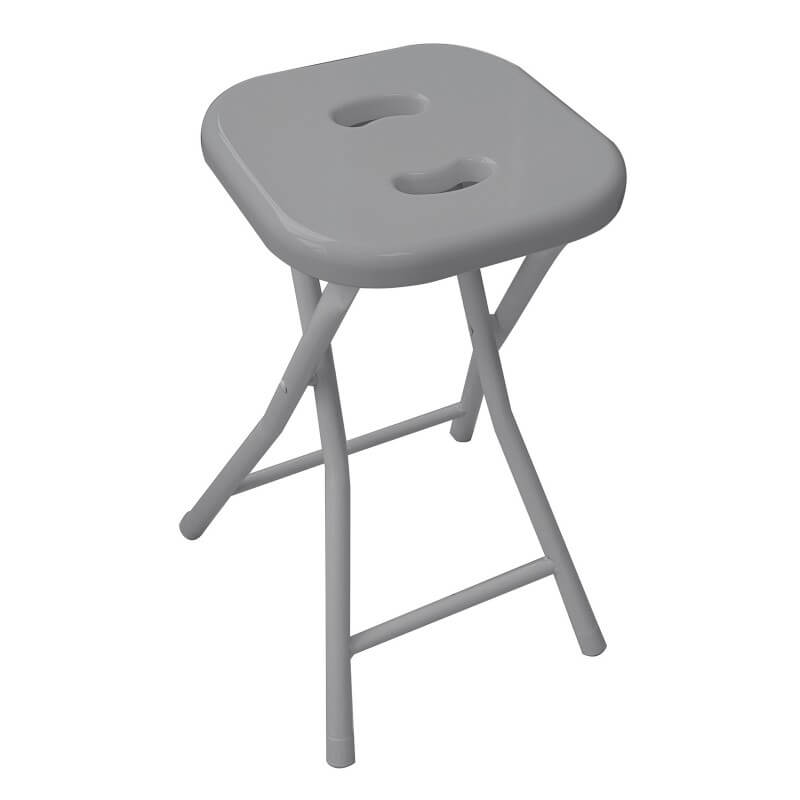 Taburete plegable Gedy, resina y metal, estructura cromada, asiento gris