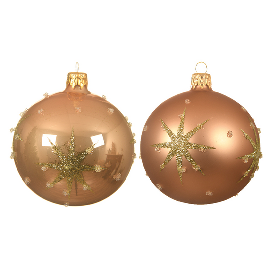 Assorted caramel Christmas bauble with embossed star Ø 8 cm