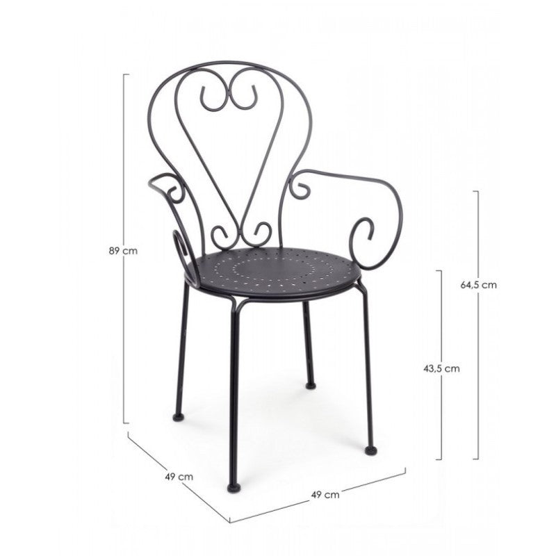 Gartenstuhl mit Armlehnen aus anthrazitfarbenem Stahl Etienne 49X49X H89 cm