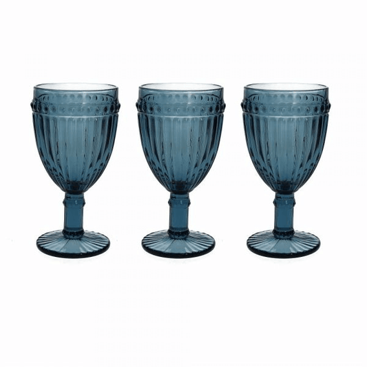 Set of 3 blue goblets 310 cc Dorico in blue glass