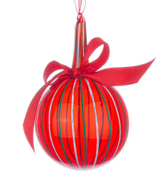 Glass Sphere Red Stripe Colors D80mm Height 13 cm