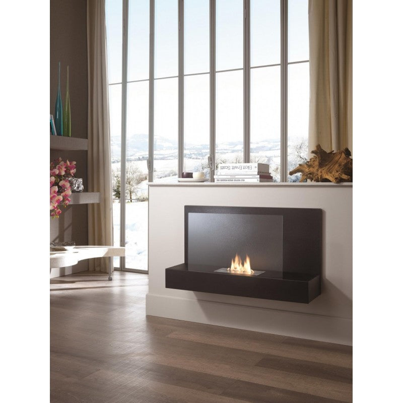 Wall-mounted Design Bioethanol Fireplace - Black - 90cm x 26cm x 50cm