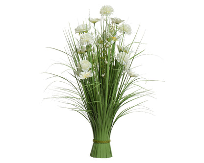 Bunch of Artificial flowers in white and green polyester