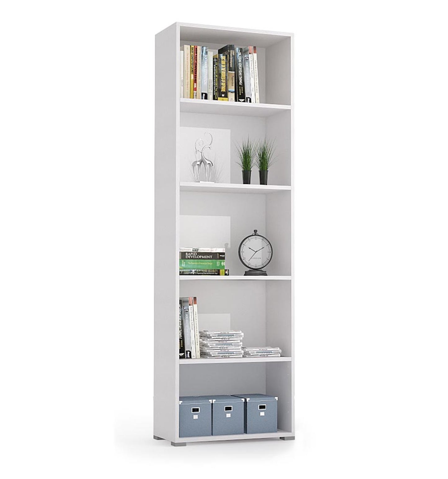 Compact Bookcase With Five Adjustable Shelves white