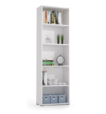 Compact Bookcase With Five Adjustable Shelves white