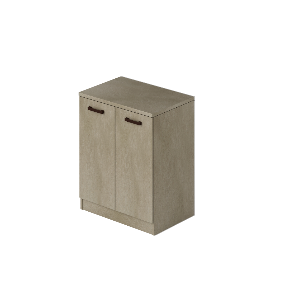 Einfacher Wäscheschrank mit 2 Türen in der Farbe Lehm, H85,5 x 71 x 50 cm