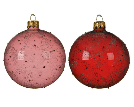 Red or pink Christmas ball with assorted glitter Christmas decorations 8 cm