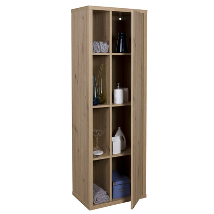 Mueble columna con 1 puerta y 4 compartimentos - Ladama - Roble Miel - 160x51.40x35.00 cm