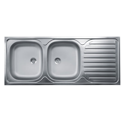 Two bowls kitchen sink with right drainer steel countertop 50x120 cm