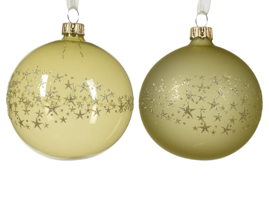 Matte Glass Christmas Ball with Surrounding Stars in 2 Assorted Colors - Pistachio ø 8cm