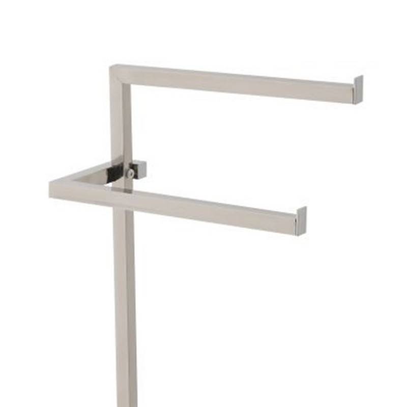 Chromed freestanding towel holder with white glass arms and base