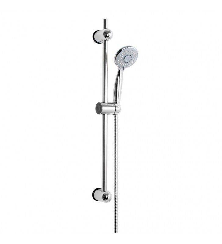 Sliding rail for patients with adjustable height and three-jet hand shower.