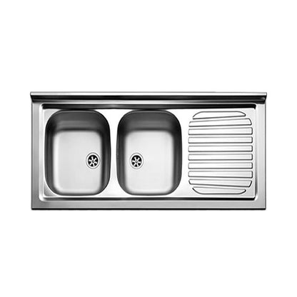 Two bowls kitchen sink with right drainer steel countertop 50x120 cm