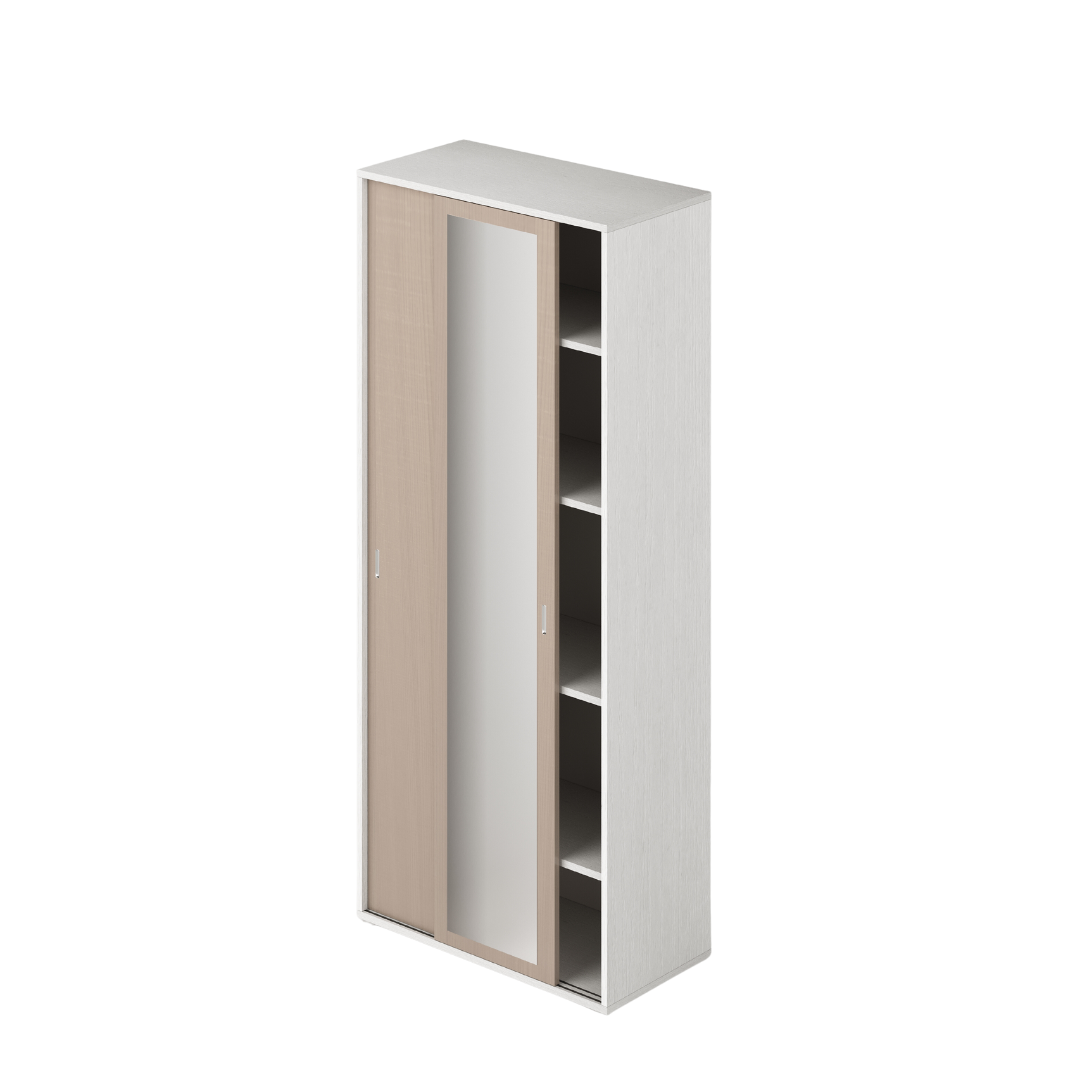 Sliding Door Wardrobe with Mirror and Shelves Olmo Color White Structure H212x90x43cm