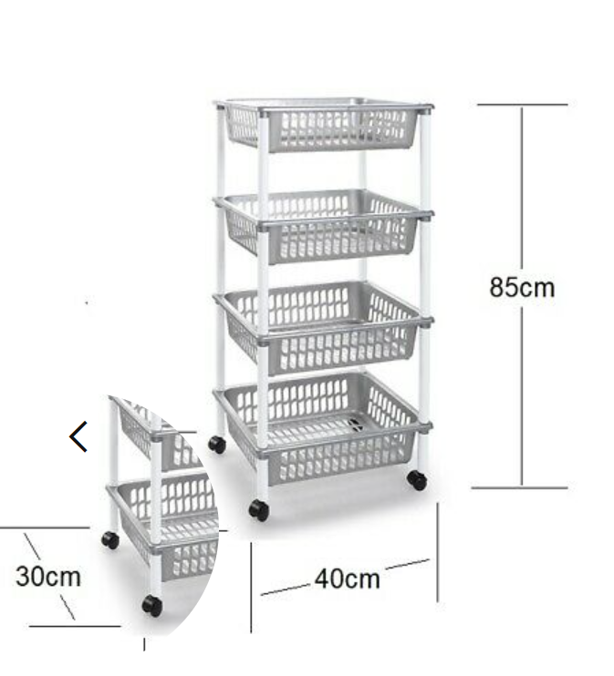 Trolley with 4 plastic shelves