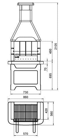 Barbecue wood and charcoal model OASI Crystal