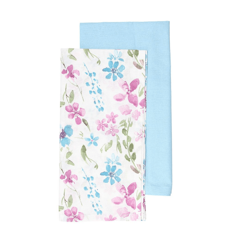 Set of 2 Alma line tea towels in light blue cotton