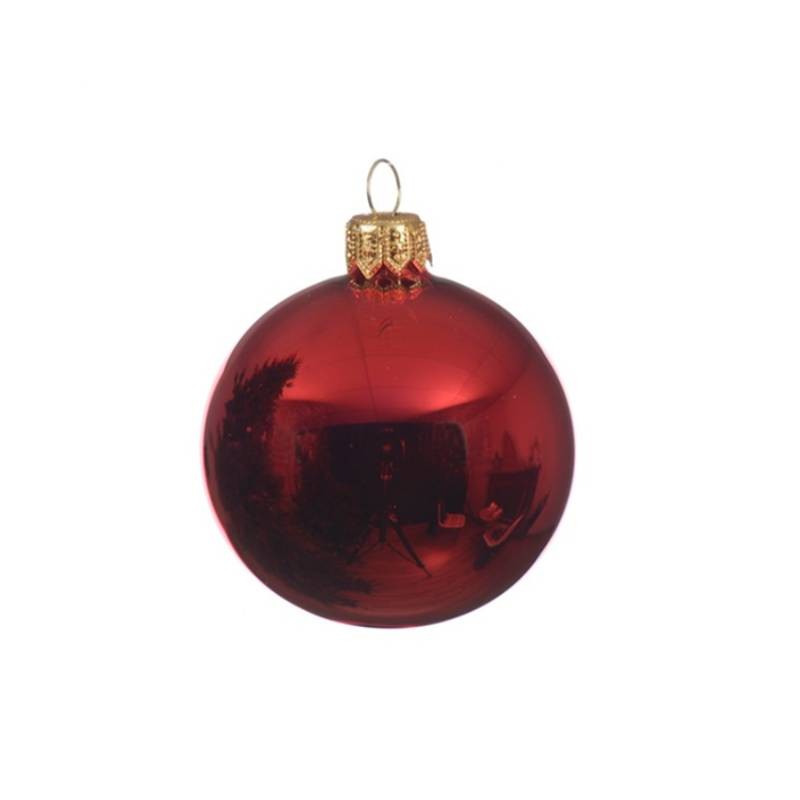 Christmas tree decoration. Glossy red glass ball 8 cm