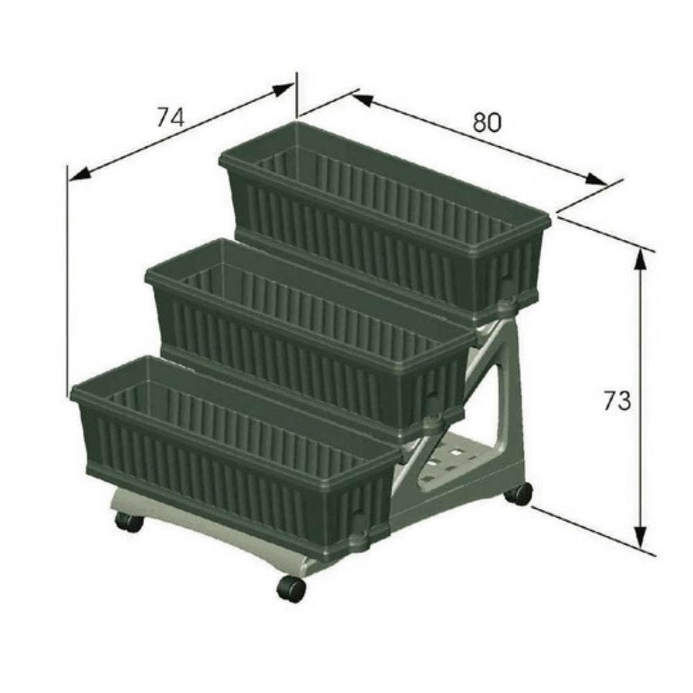 Kit of 3 planters on three levels with Bama Verde trolley