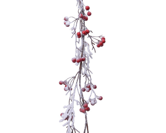 Decorative branch with red berries Snow-covered h130 cm