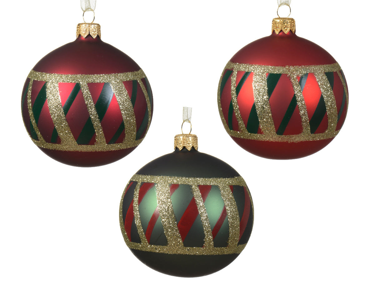 Weihnachtskugel aus mattem Glas mit Punkten in 3 verschiedenen Farben, sortiert, ø 8cm