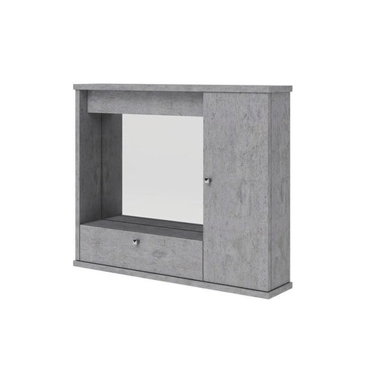 Espejo de baño gris hormigón, mueble moderno de 1 puerta con solapa h.61x73x14